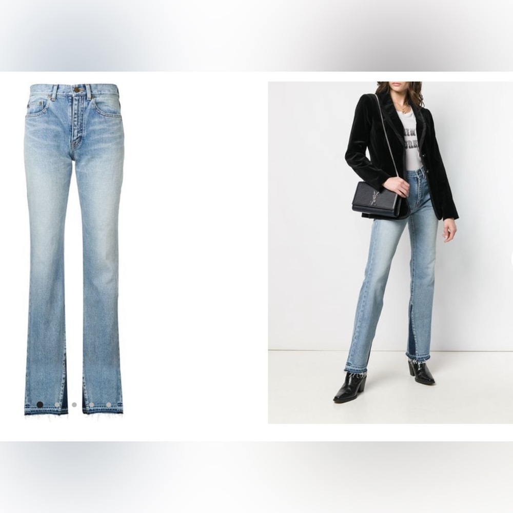 Saint Laurent Paris Blue Contrast Flared Jeans Distressed/Ripped at the Back